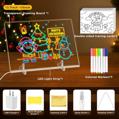 150PCS Wooden Pattern Blocks & LED Acrylic Drawing Board Bundle – Geometric Tangram Puzzle with Activity Cards and 13.7×10 Inch Light-Up Dry Erase Board for Kids,Party, and Birthday Gifts
