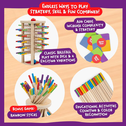 Nene Toys BeeFall Jumbo, 4-in-1 Wooden Honey Bee Toy for Kids Ages 3-9 - Educational Game with Wooden Honeybee Hive, 12 Bees, Colorful Sticks, Dice & Cards - Fun Family Game for Cognitive Development