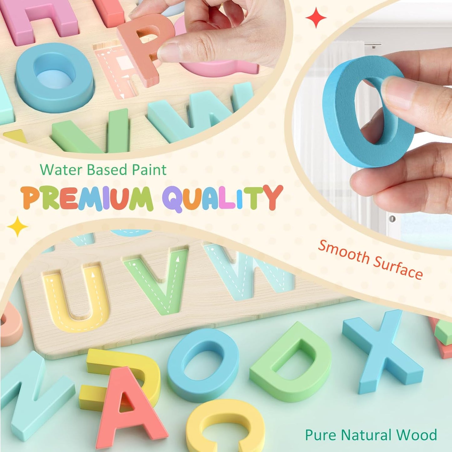Zeoddler Alphabet Puzzles, ABC Preschool Learning Toys, Wooden Toys for Toddlers, Alphabet Shape Puzzles for Kids, Gift for Girls Boys