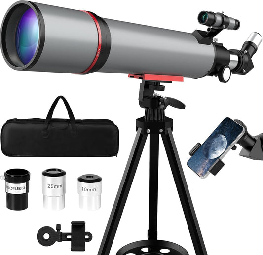 Telescope for Adults & Kids - 90mm Aperture 600mm Refractor High Powered Telescope for Beginners - Portable Astronomy Telescopes with Phone Adapter Tripod Carry Bag Gifts for Men