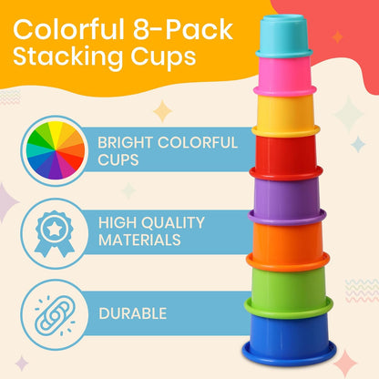 Educational Stacking Toys for Toddlers 1–3 | Numbers & Alphabet Stacking Cups Set | 10-Piece Baby Stacking Cups for Babies 6–12 Months & Toddlers 1–3 | Montessori Learning Toy, Rainbow (10Pcs)
