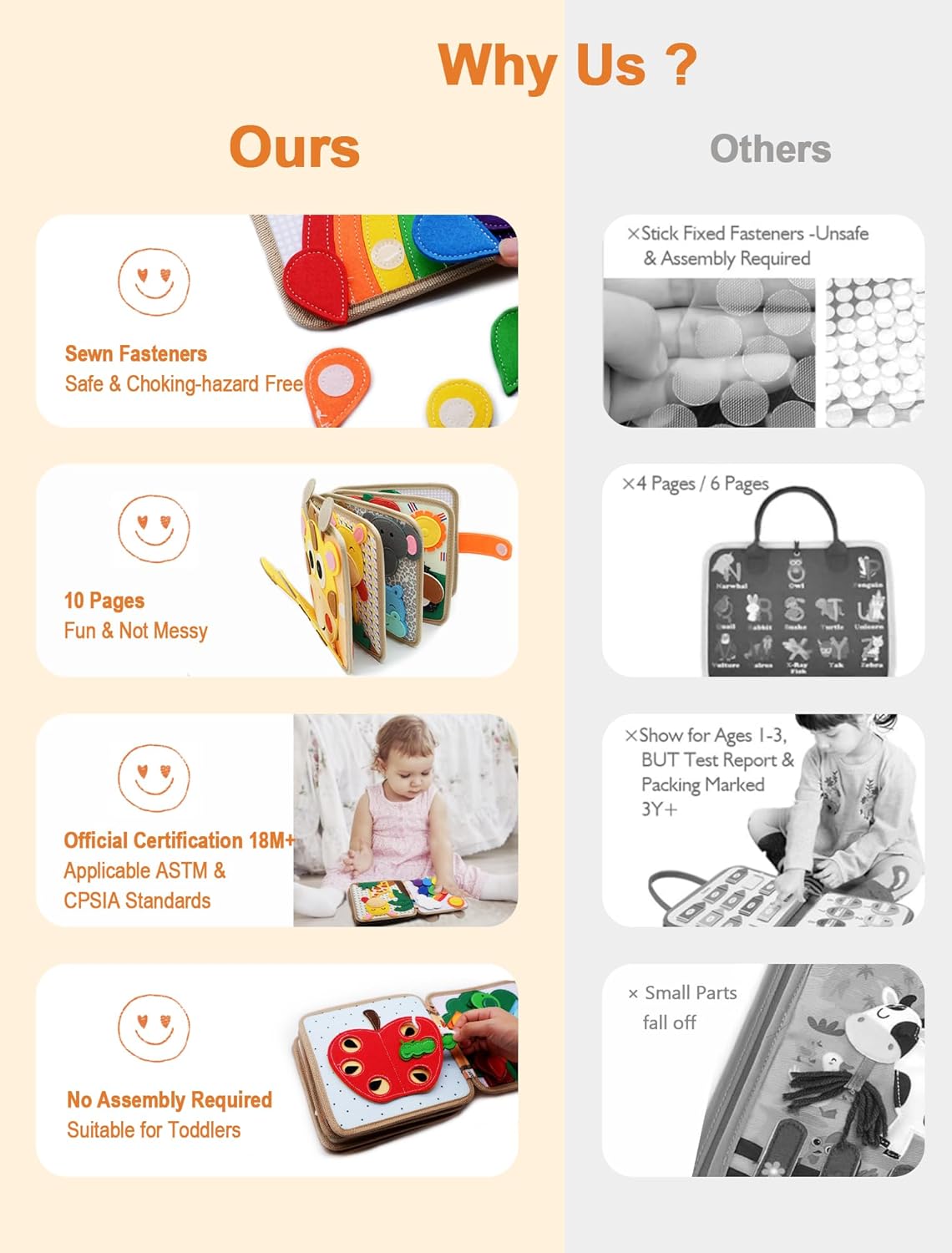 BizyKoady Busy Book for Toddlers 1-3, Montessori Toys for 1 Year Old, Kids Travel Toys, Educational Activity Book, Birthday Gifts for Boys & Girls, Washable Felt Busy Board, Giraffe