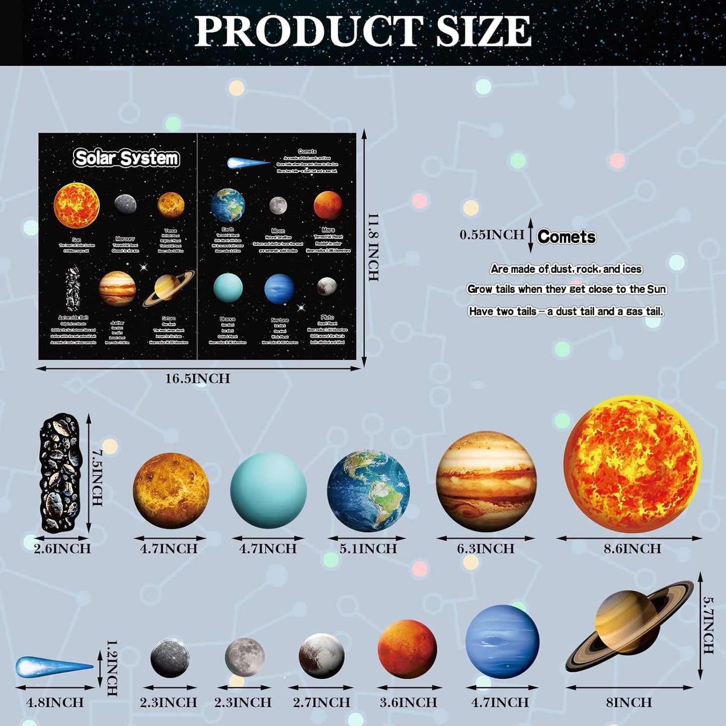 Crtiin 70 Pcs Giant Magnetic Solar System Planet Magnetic for Fridge Planets Whiteboard Display Magnets for Kids Solar System Toys Reusable Educational Learning Toys Kit for Kid Toddler Classroom Home