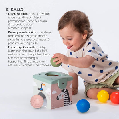 Taf Toys Baby Tissue Box Toy Silicone Baby Toys 6-12 Months Montessori Toys Sensory Activity & 10 Tissues for Fine Motor Development Soft Interactive Silicone Learning Cube for 1 Year Old Toddlers