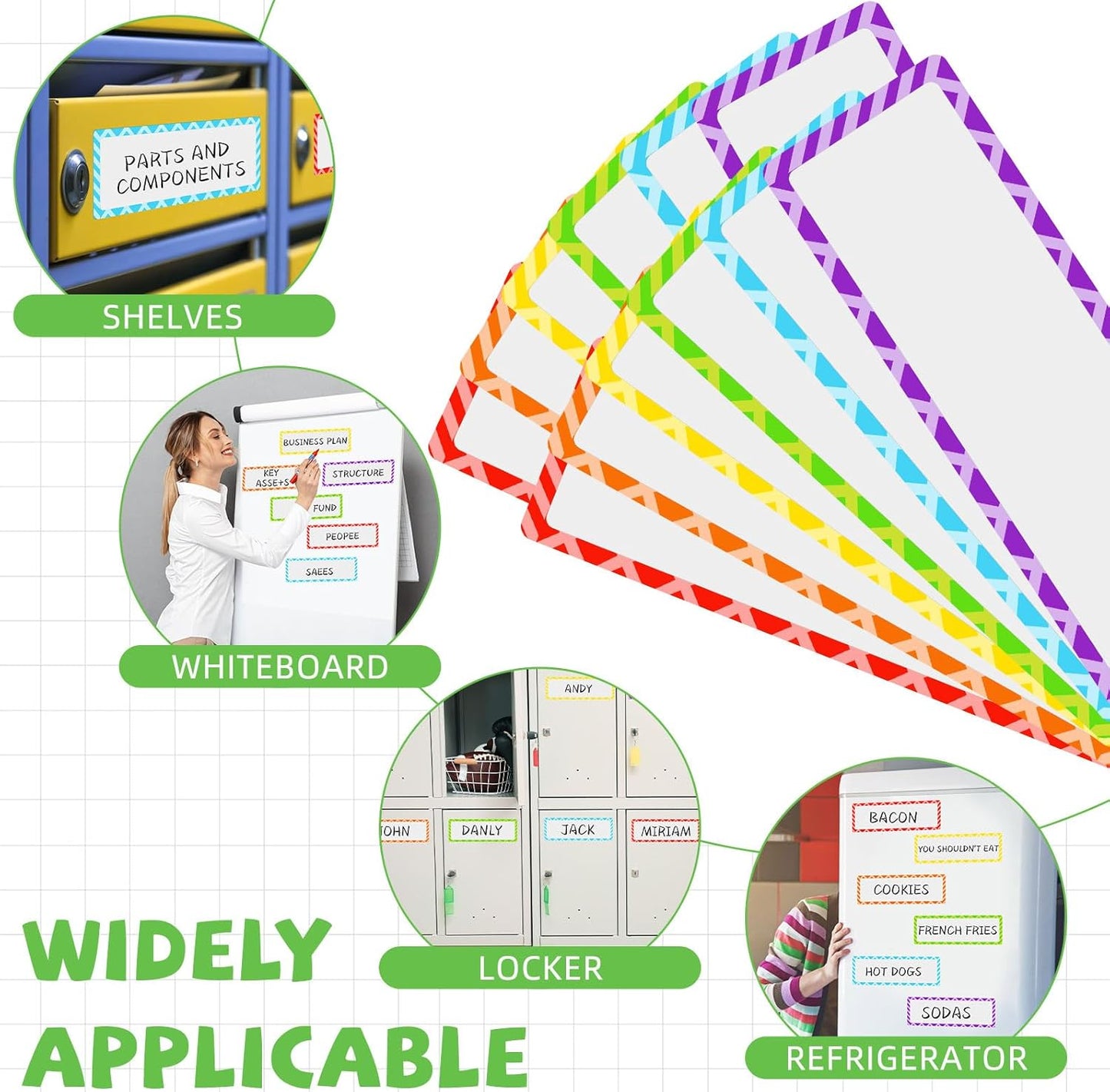 Janlaugh 12 Pcs Large Magnetic Dry Erase Labels for Classroom, 12 x 4 Inch Rectangle Magnetic Name Plates Label Flexible Magnet Stickers for Whiteboards Refrigerator(Rainbow Color,Style 1)