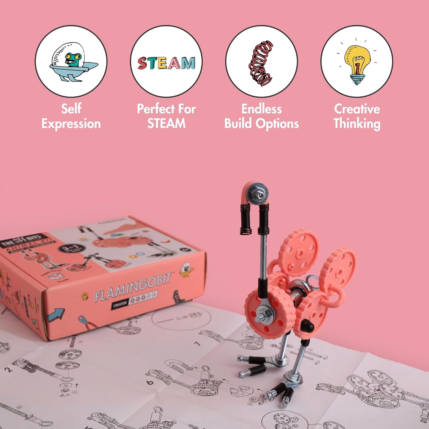 The Off Bits Erector Set: Animal Mini STEM Toys for Kids 6+, Toy Building Sets with Nuts & Bolts, STEM Building Toys Gifts for Boys and Girls (Blue Elephant)