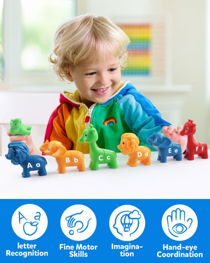 Coogam Matching Letters Fine Motor Toy, 26 PCS Double-Sided ABC Dinosaur Alphabet Match Game with Uppercase Lowercase, Preschool Educational Montessori Learning Toys for Toddlers