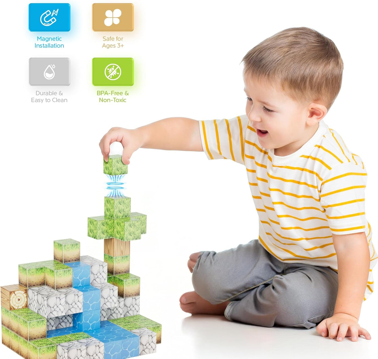 Contixo STEM Building Toys - 110 pcs Marble 3D Magnetic Run Tiles Learning Stacking Educational Building Blocks Set, Creativity Beyond Imagination, Inspirational, Recreational Toy for Kids