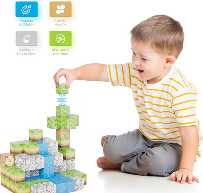 Contixo STEM Building Toys - 110 pcs Marble 3D Magnetic Run Tiles Learning Stacking Educational Building Blocks Set, Creativity Beyond Imagination, Inspirational, Recreational Toy for Kids
