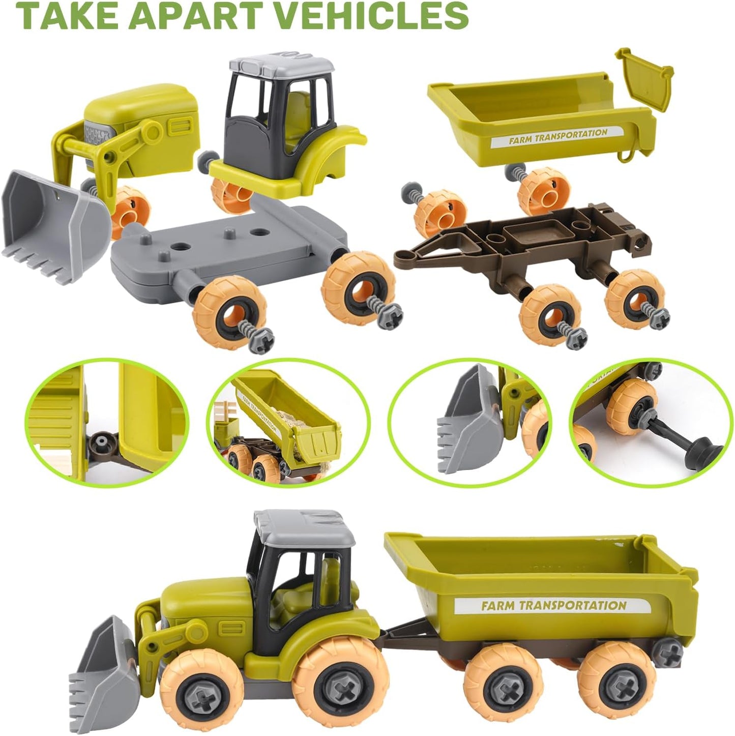 Eaciilee Play Sand Farm Toys, Farm Sensory Bins with 2.2lb Magic Sand, Animal, Take Apart Excavator Trailer Playset, Creativity Sandbox Toys with Lid for Kids 3 4 5 6 Years Old