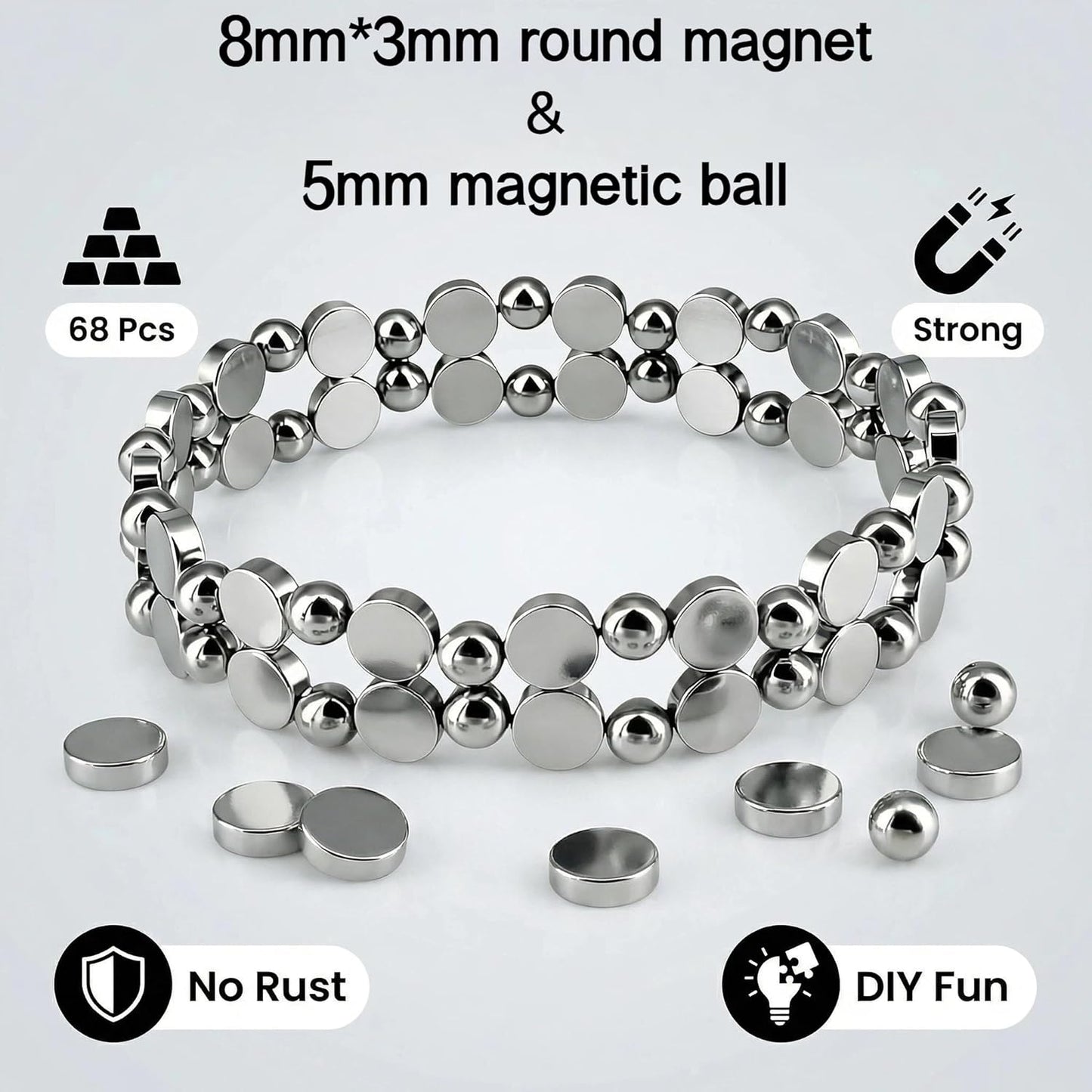 34PCS Strong Neodymium Magnet Set: 8x3mm Rare Earth Disc Magnets & 5mm Magnetic Balls for Refrigerator, Whiteboard, DIY & Magnetic Jewelry Gift