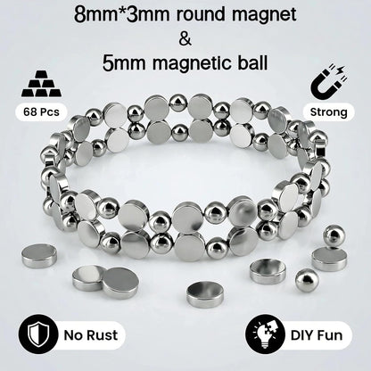 34PCS Strong Neodymium Magnet Set: 8x3mm Rare Earth Disc Magnets & 5mm Magnetic Balls for Refrigerator, Whiteboard, DIY & Magnetic Jewelry Gift