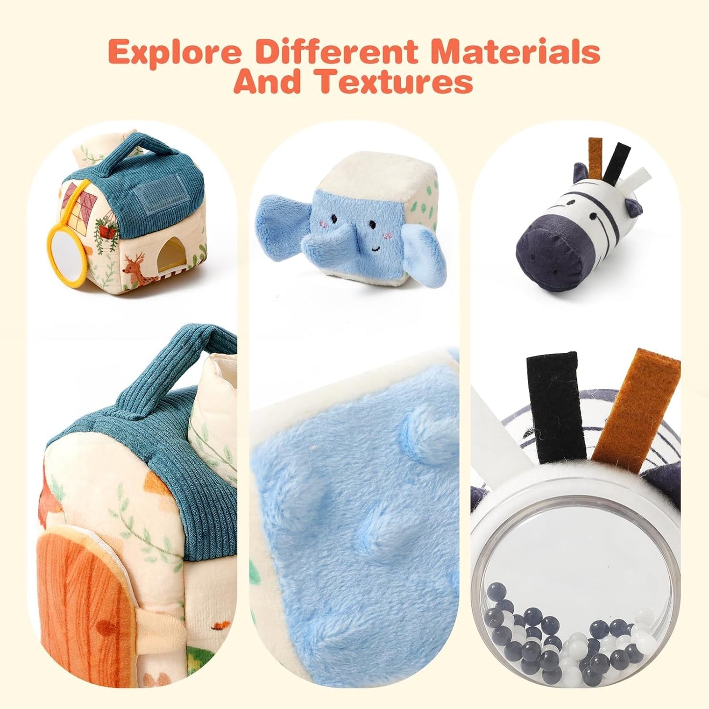 Youuys Travel Sensory Soft Barn Toys for Babies 6-12 Months & Toddlers 1-3 Year Old On-The-Go Montessori Stuffed Animal Plush Playset with Crinkle, Rattle, Safe Mirror Educational Gifts for Boy Girl