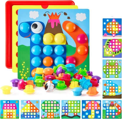 Geekper 96 PCS Button Art Toys for Toddlers, Color Matching Mosaic Pegboard Early Learning Educational Toys for 3, 4, 5, 6 Year Old Kids Boys and Girls Gifts, Including 24 Pictures and 72 Buttons