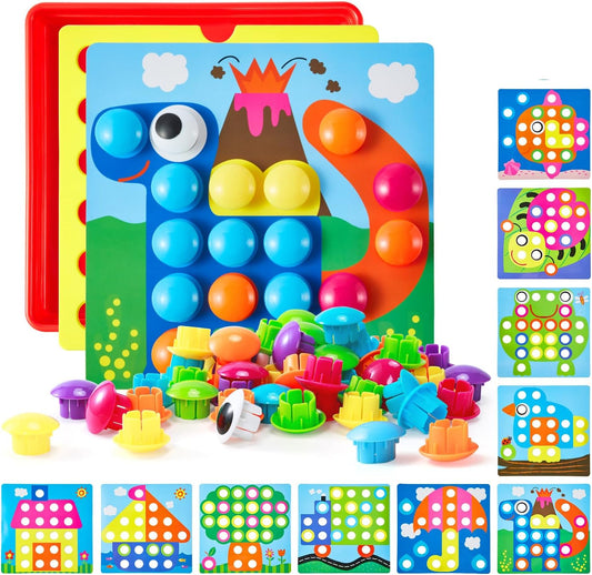 Geekper 96 PCS Button Art Toys for Toddlers, Color Matching Mosaic Pegboard Early Learning Educational Toys for 3, 4, 5, 6 Year Old Kids Boys and Girls Gifts, Including 24 Pictures and 72 Buttons