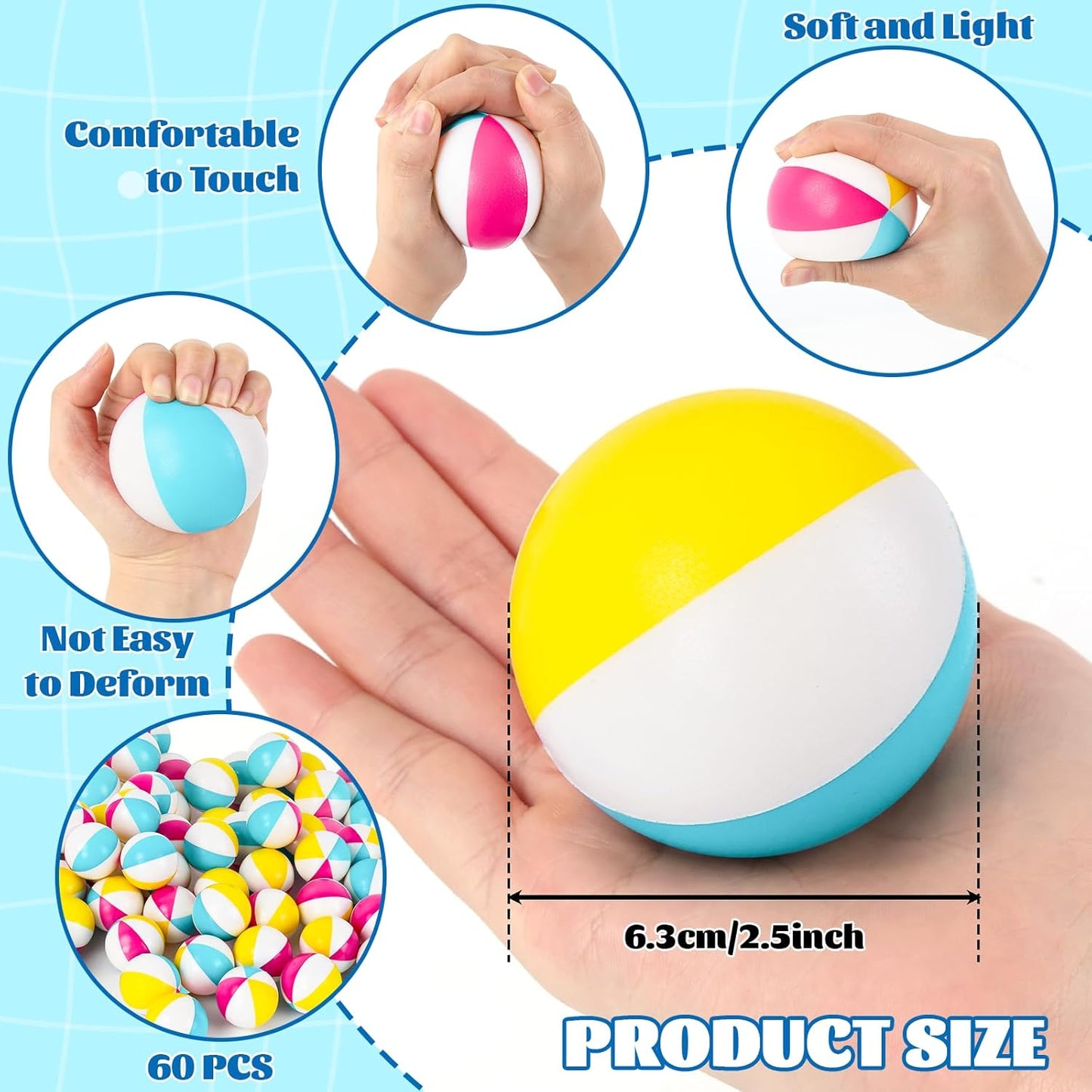 60 Pcs Globe Squeeze Balls Bulk,2.5 inch Earth Stress Relief Balls,Soft Foam Stress Ball Toy for Finger Exercise, Foam Squeezable Balls Classroom School Office Party Favors