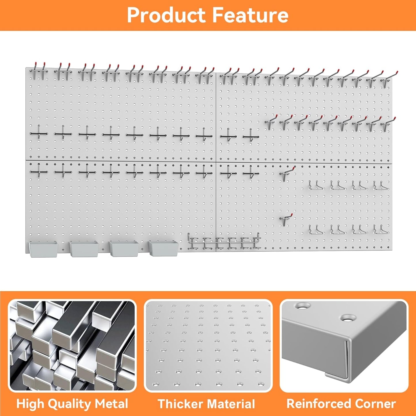 WALMANN Metal Pegboard Kit with Accessories for Wall, Garage Tools Storage Pegboard System for Garage, Workbench, Modular Peg Board Tool Organizer Board with Hooks(Black)