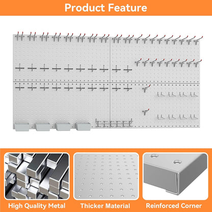 WALMANN Metal Pegboard Kit with Accessories for Wall, Garage Tools Storage Pegboard System for Garage, Workbench, Modular Peg Board Tool Organizer Board with Hooks(Black)