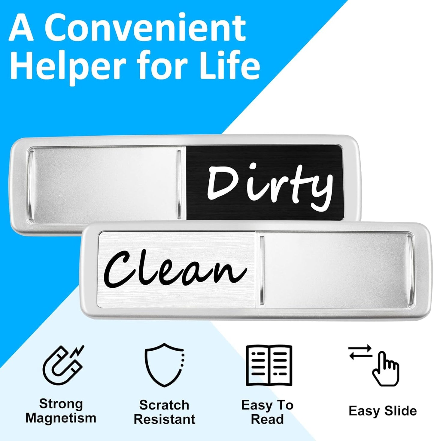 Dishwasher Magnet Clean Dirty Sign, Slide Strong Clean and Dirty Refrigerator Magnet Indicator for Dishwasher, Non-Scratch, Easy to Read, Self-Adhesive for Non-Magnetic Dishwasher（LightGray Brown）