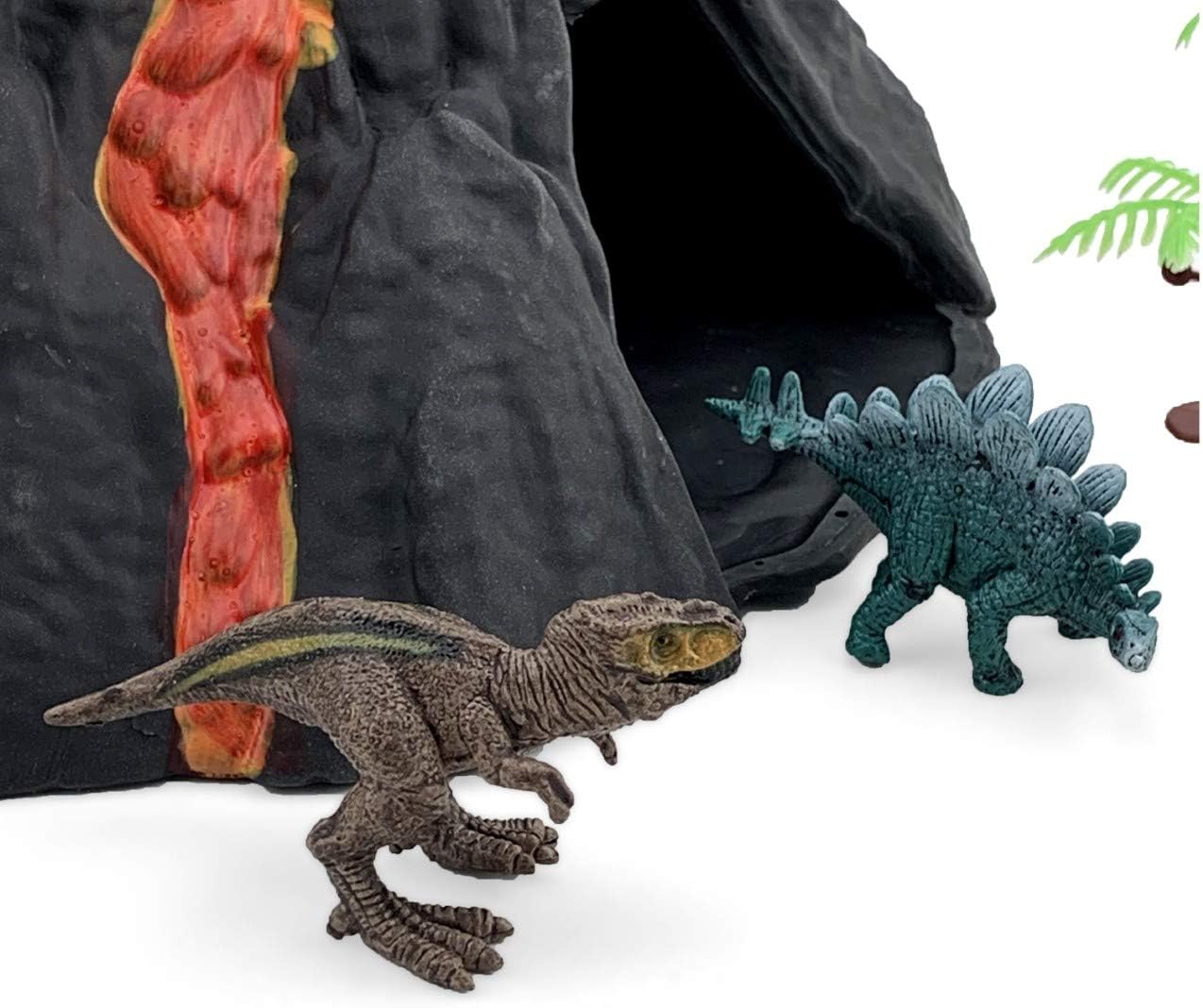 Enjoyin Volcano Dinosaur Playset Including 4 Dinosaurs and 2 Trees Volcano Dinosaur Toys for Kids