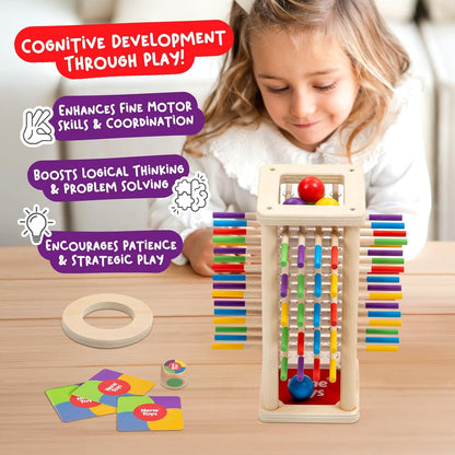 Nene Toys BeeFall Jumbo, 4-in-1 Wooden Honey Bee Toy for Kids Ages 3-9 - Educational Game with Wooden Honeybee Hive, 12 Bees, Colorful Sticks, Dice & Cards - Fun Family Game for Cognitive Development