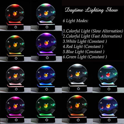 3d Solar System Model Crystal Ball 80mm 3.15inch - Outer Space Astronomy Gifts Room Decor Crystal Sphere Unique Gifts For Men Him Best Birthday Dad Physics Science Teacher Night Light Planet Lamp