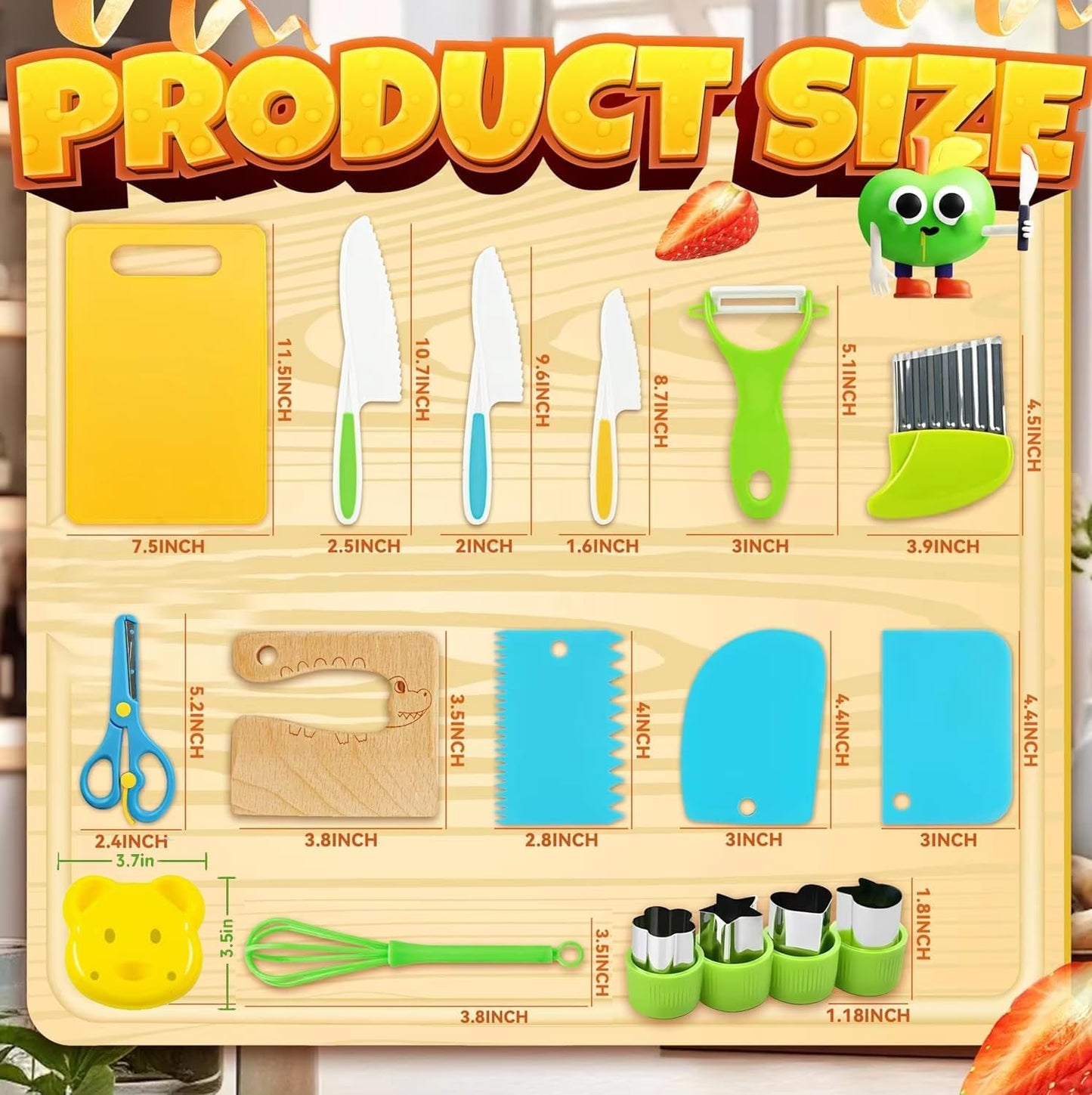 17 Pcs Kids Cooking Sets Real, Montessori Toddler Kitchen Tools, Kids Safe Knives for Ages 2-8