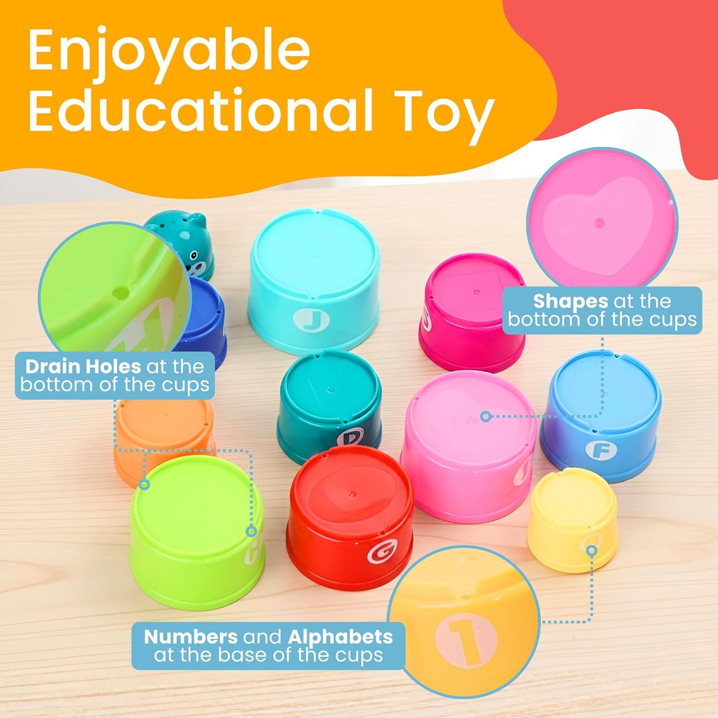 Educational Stacking Toys for Toddlers 1–3 | Numbers & Alphabet Stacking Cups Set | 10-Piece Baby Stacking Cups for Babies 6–12 Months & Toddlers 1–3 | Montessori Learning Toy, Rainbow (10Pcs)