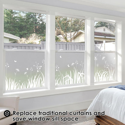 DKTIE Window Privacy Film Flowers Pure White Pattern Stained Glass Window Film Decorative Frosted Glass Window Film Sun Blocking Heat Control Static Cling (A274, 17.5" x 78.7")