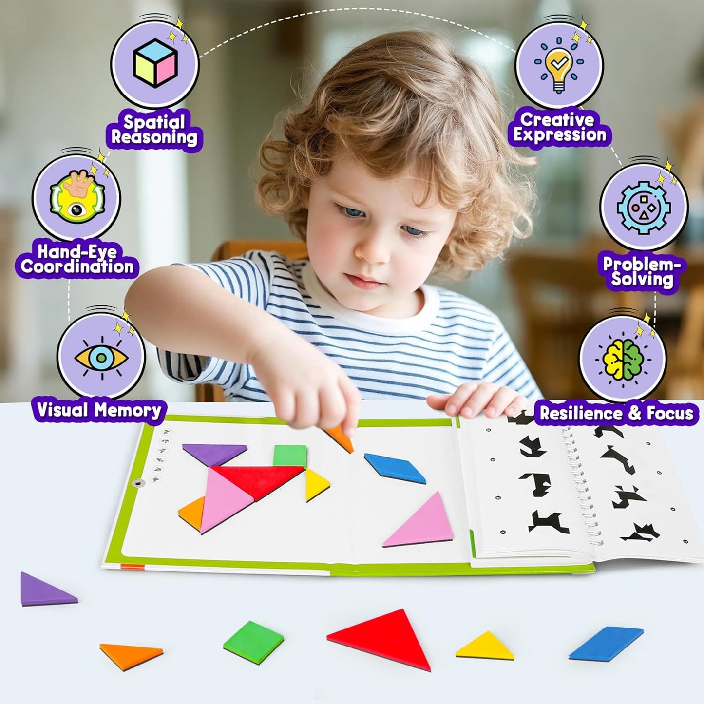 Travel Magnetic Tangram Puzzle - 3D Building Blocks for Road & Plane Travel STEM Toy with 360 Shape Dissection Puzzles & Brain Teasers, Educational IQ Gift for Kids & Adults