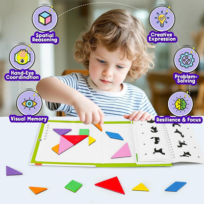 Travel Magnetic Tangram Puzzle - 3D Building Blocks for Road & Plane Travel STEM Toy with 360 Shape Dissection Puzzles & Brain Teasers, Educational IQ Gift for Kids & Adults