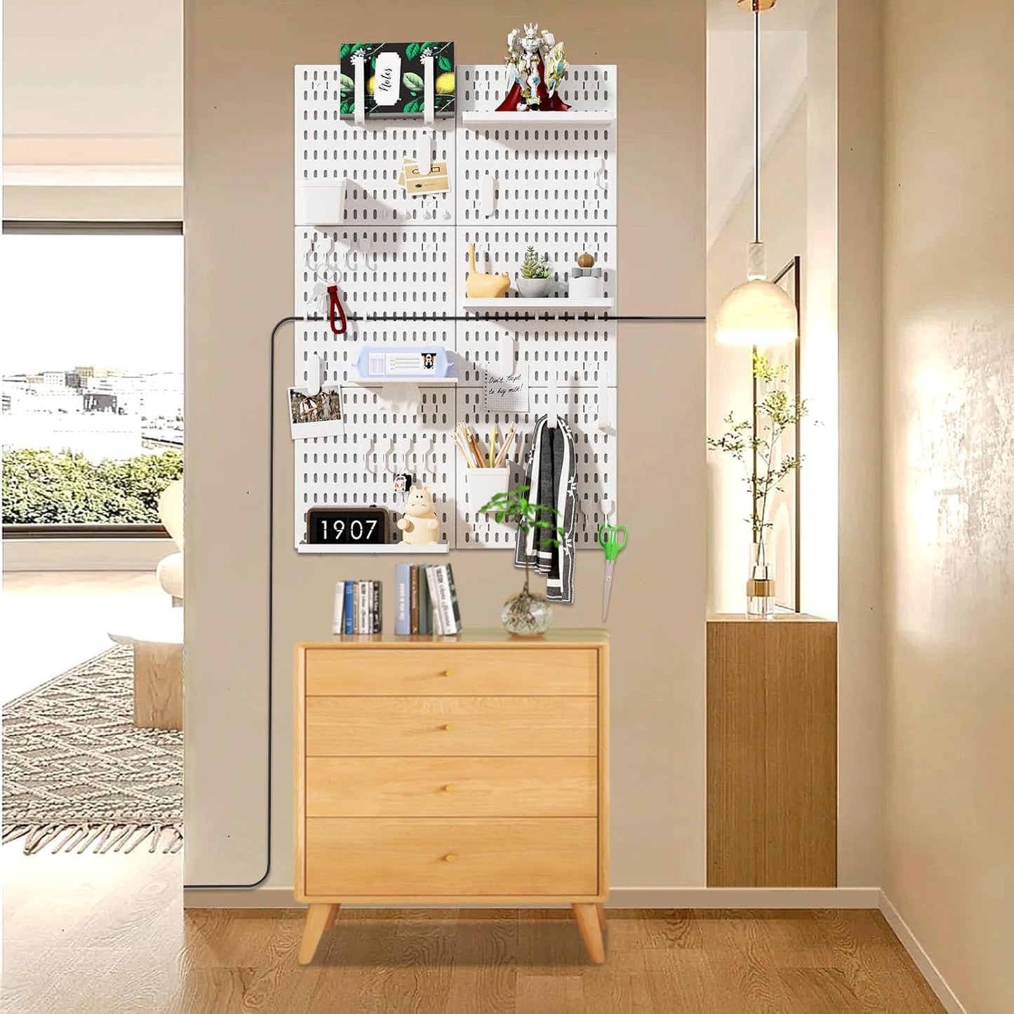 SHGJ&SOFT Peg Board Wall Organizer Panels, 22pcs - Includes 4 White Pegboards & Accessories, Plastic Pegboard for Home，Office, Craft Room, Gaming Setup, 24″×24″, Wall Mount Display Pegboard Panel Kits