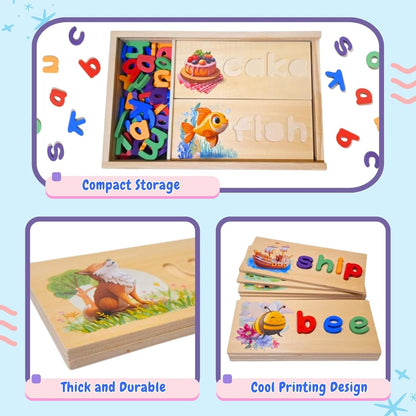 See and Spell Learning Toy – Wooden Spelling Puzzle Game for Kids Ages 3 4 5 6, CVC Word Builder, Educational Spelling Toys & Phonics Puzzle for Early Reading & Letter Recognition