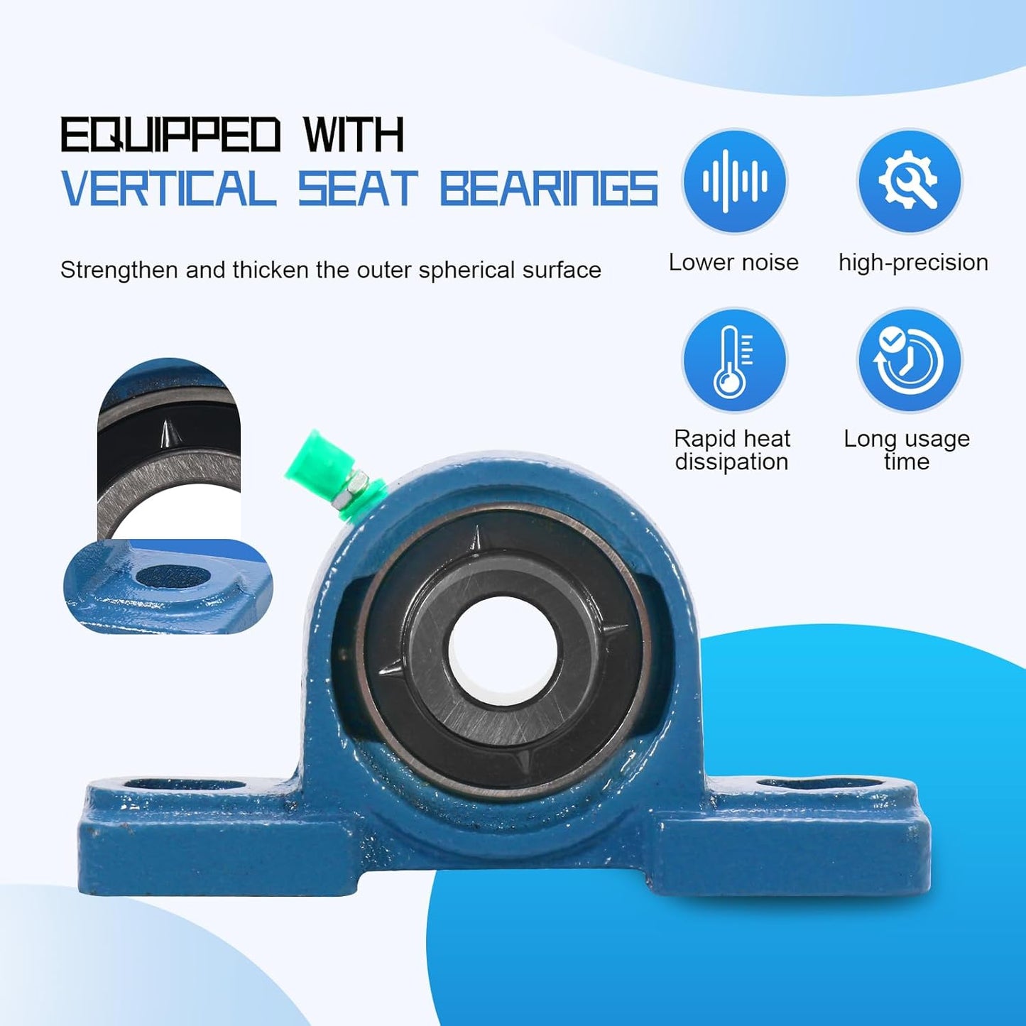 UCP202-10 Pillow Block Bearing,5/8" Bore Mounted Pillow Bearing Cast Iron Base -Self Aligning Chrome Bearing,2 Pcs