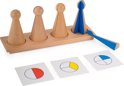 Premium Large Montessori Fraction Skittles: 13in Set with Stand & Cards | Solid Beechwood Teaching Aids & Math Manipulatives, Educational Brain Toys for Ages 4-7 (Large Fraction Skittles With Stand)