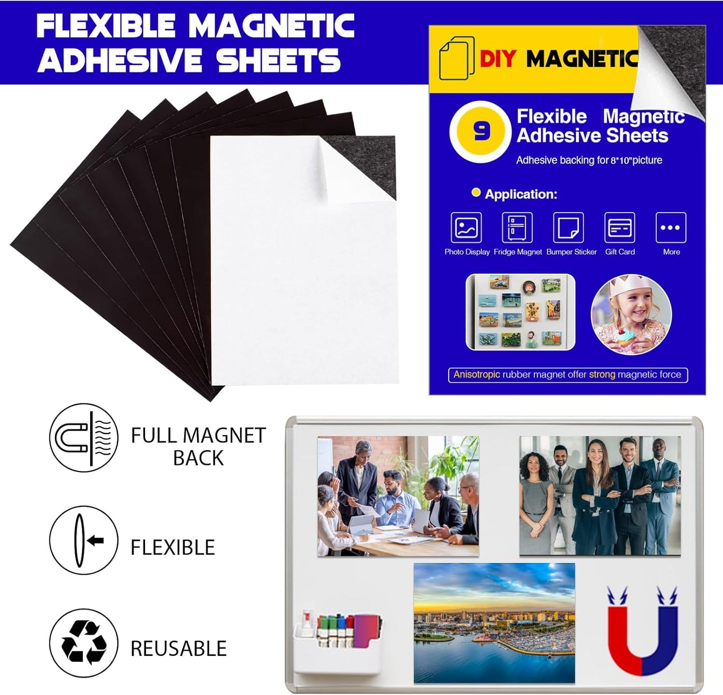 Adhesive Magnetic Sheets for Letter Size 8.5x11 (Pack of 8),Magnet Sheets with Self-Stick Adhesive for Home/Classroom/Office,Easy Cut DIY Paper Craft Magnet
