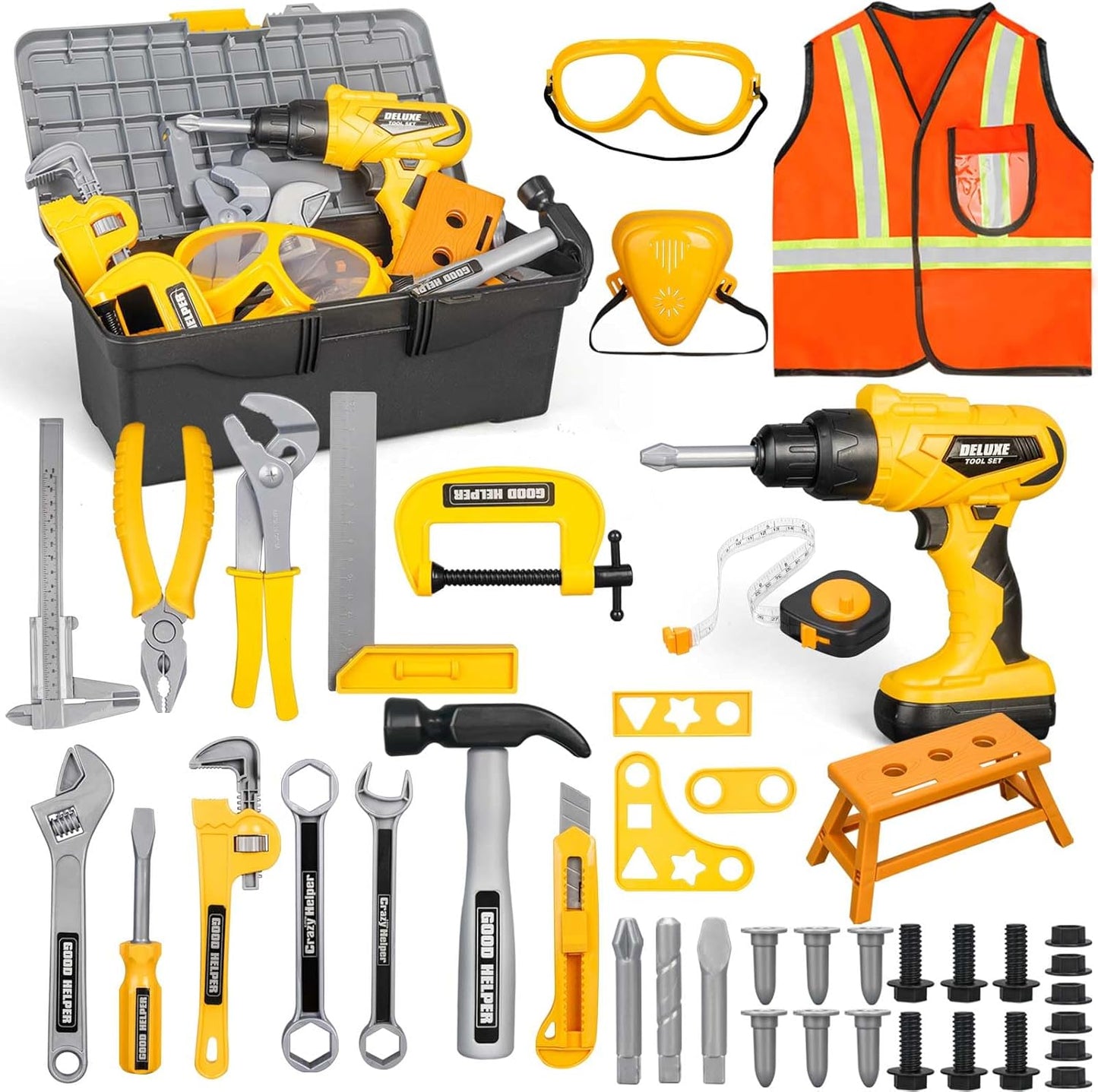 Kids Tool Set – Zealous 48 pcs Toddler Tool Set with Tool Box & Electronic Toy Drill, Pretend Play Kids Toys, Toy Construction Tools for Kids Ages 3,4,5,6,7,8 Years Old (A-Orange)