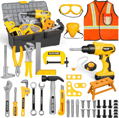 Kids Tool Set – Zealous 48 pcs Toddler Tool Set with Tool Box & Electronic Toy Drill, Pretend Play Kids Toys, Toy Construction Tools for Kids Ages 3,4,5,6,7,8 Years Old (A-Orange)