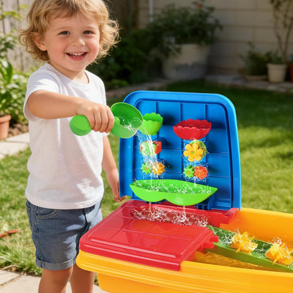 Kids Sand and Water Table, 2 in 1 Toddler Activity Table with Water Wheel & Sand Tools, Outdoor Indoor Sensory Play Sandbox Table for Toddlers, Summer Beach Water Toys for Boys Girls Age 3+