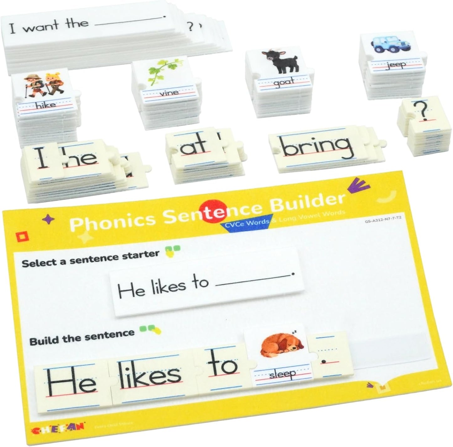 CHEFAN Sentence Building for Kids, Phonics Sentence Builder, CVC Word Games for Kids, Sight Words Flash Cards, Learn to Read Handwriting Practice, Preschool Kindergarten Homeschool & Speech Therapy