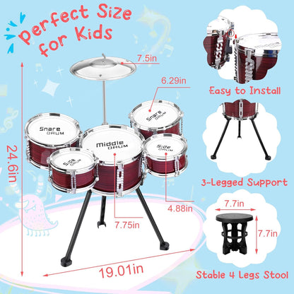 Upgraded Toddler Drum Set with Lights Kids Jazz Drum Kit, Musical Instrument Toys for Toddler 3-5 Boys Girls Christmas Birthday Gift