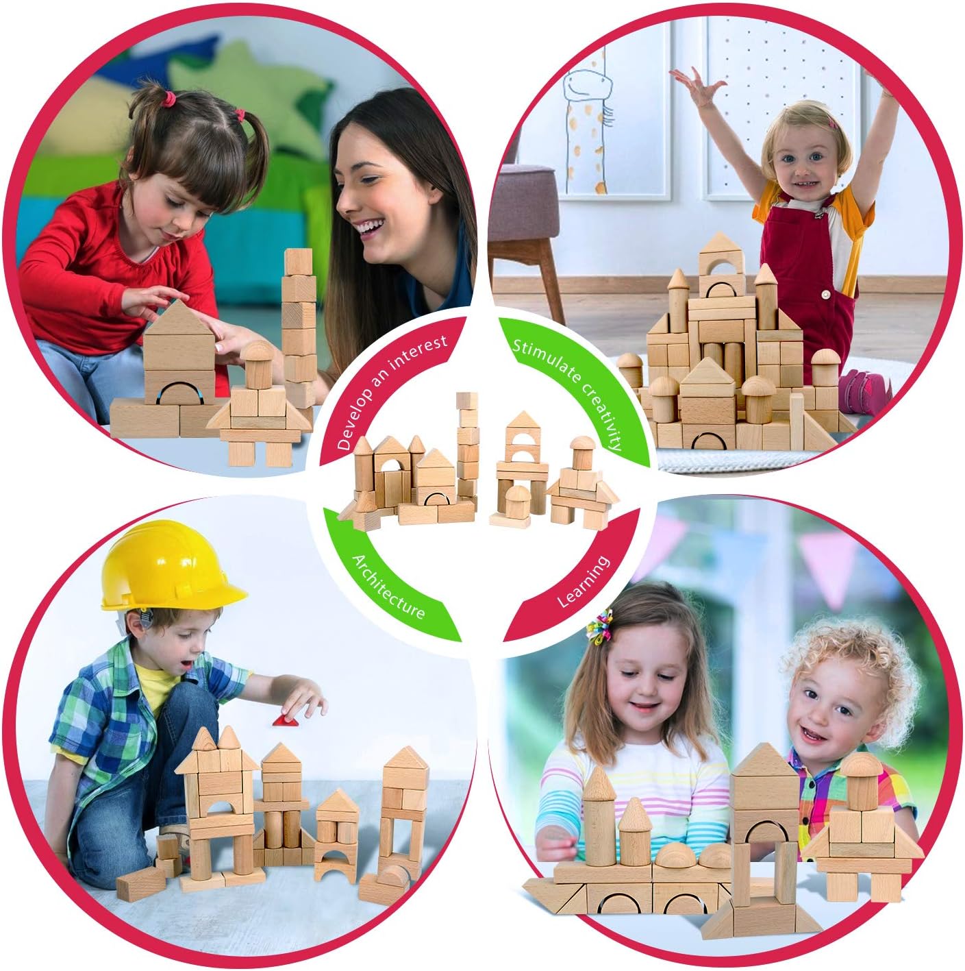 Migargle Wooden Building Blocks Set for Kids - Stacker Stacking Game Construction Toys Set Preschool Colorful Learning Educational Toys - Geometry Wooden Blocks for 3+ Year Old Boys & Girls