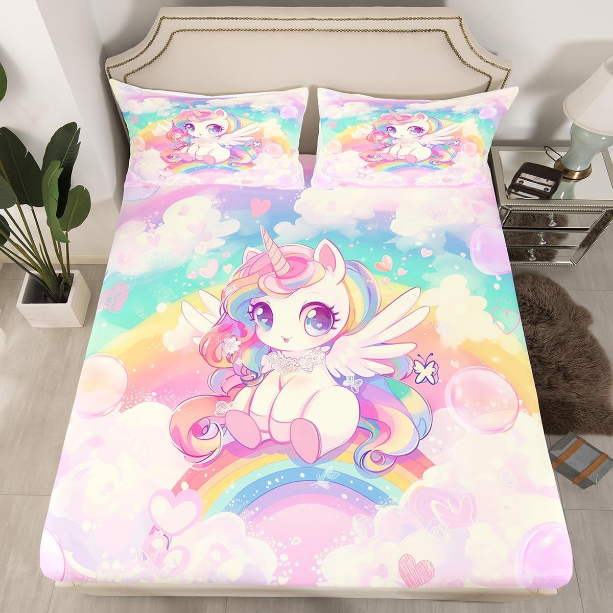 Drum Kit Fitted Sheet,Full Size Rock Music Collections Musical Instruments Theme,Soft Decorative Fabric Bedding Deep Pocket for Children Teens Young Boys Girls,with 2 Pillowcases