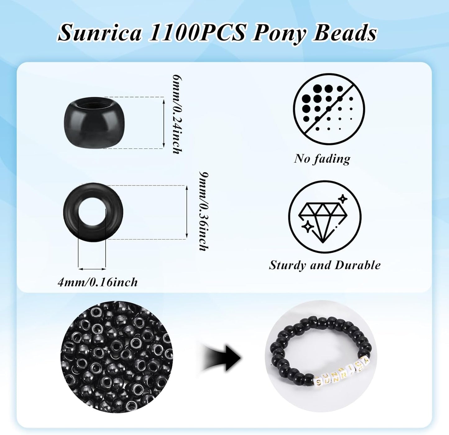 1100Pcs Red Pony Beads 6x9mm Large Hole Plastic Hair Beads for Braids, Kandi Bracelets, Keychains, Jewelry Making