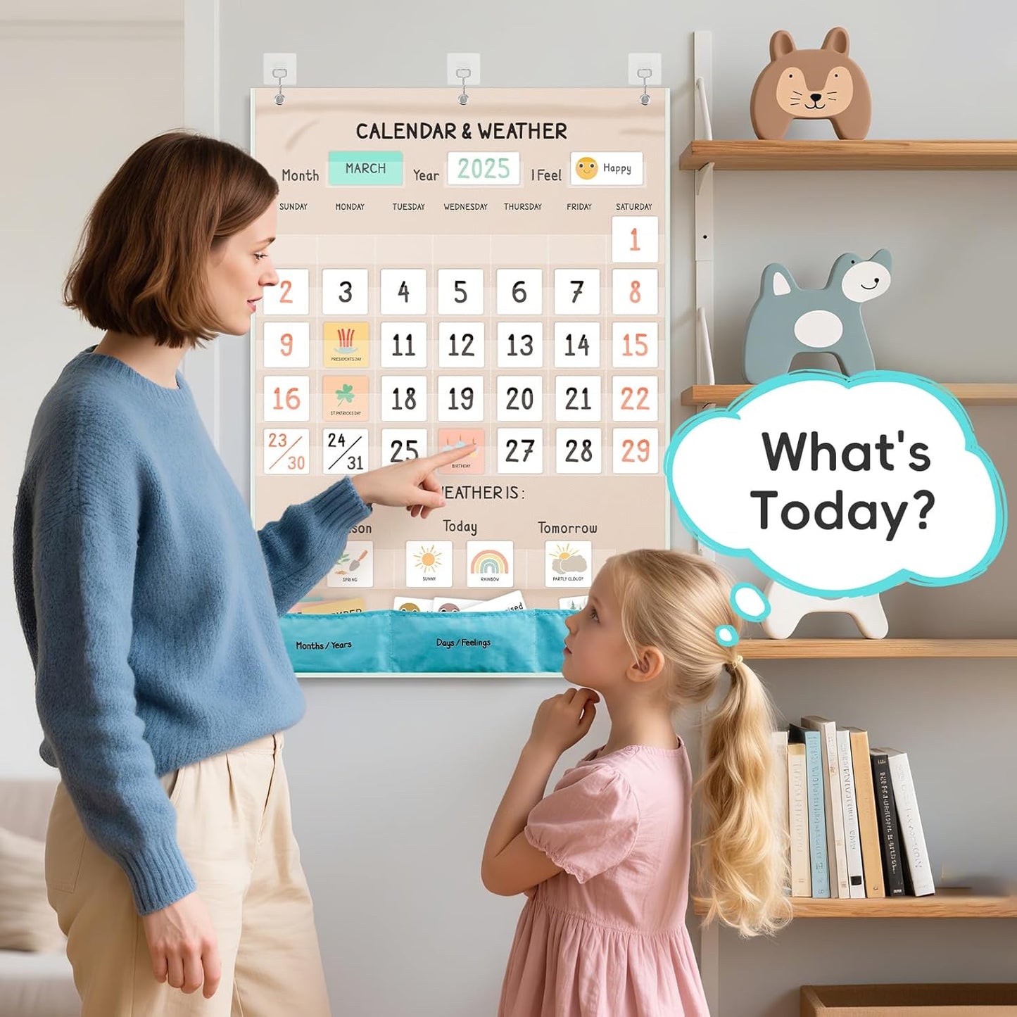 Godery Calendar and Weather Pocket Chart, Classroom Organized Chart, 149 Pieces