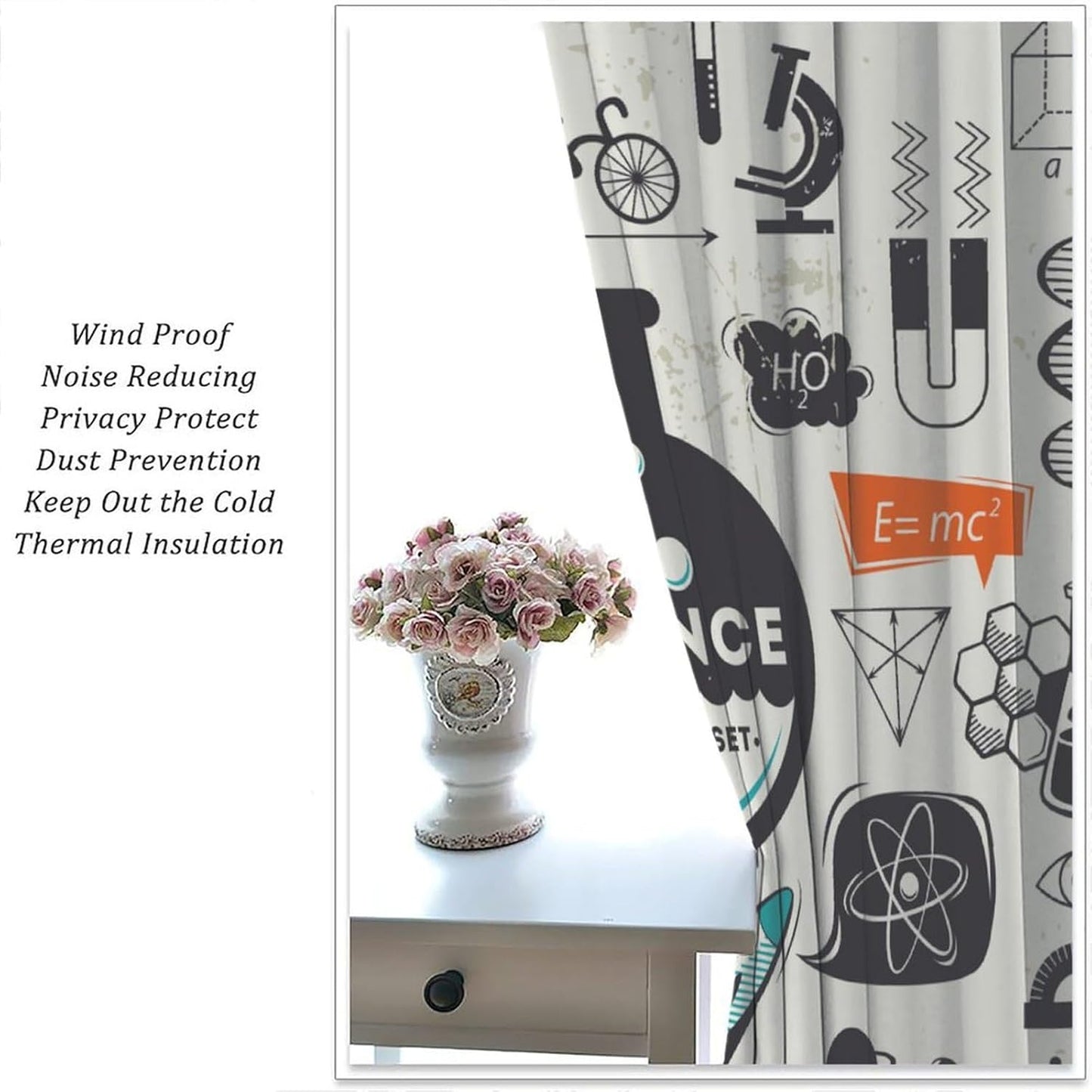 Science Physics Window Curtains, Abstract Math Chemistry Curtain Scientist Graffiti Print Window Treatments for Kids Teens Bedroom Living Room Kitchen Set 2 Panels,42x63 Inches