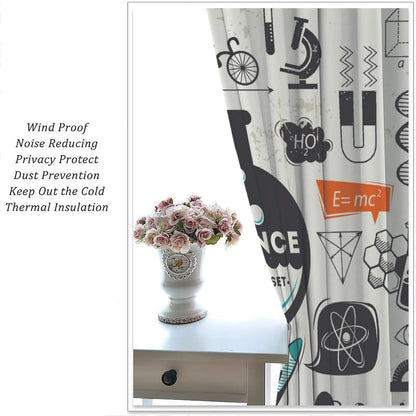 Science Physics Window Curtains, Abstract Math Chemistry Curtain Scientist Graffiti Print Window Treatments for Kids Teens Bedroom Living Room Kitchen Set 2 Panels,42x63 Inches