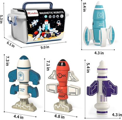 Magnetic Robot Toy for Kids 3-5, 35 PCS STEM Educational Playset with Storage Box, DIY Stacking Monster Robots, Toddler Creative Alien Toys Gift for Boys Girls (Christmas Birthday)