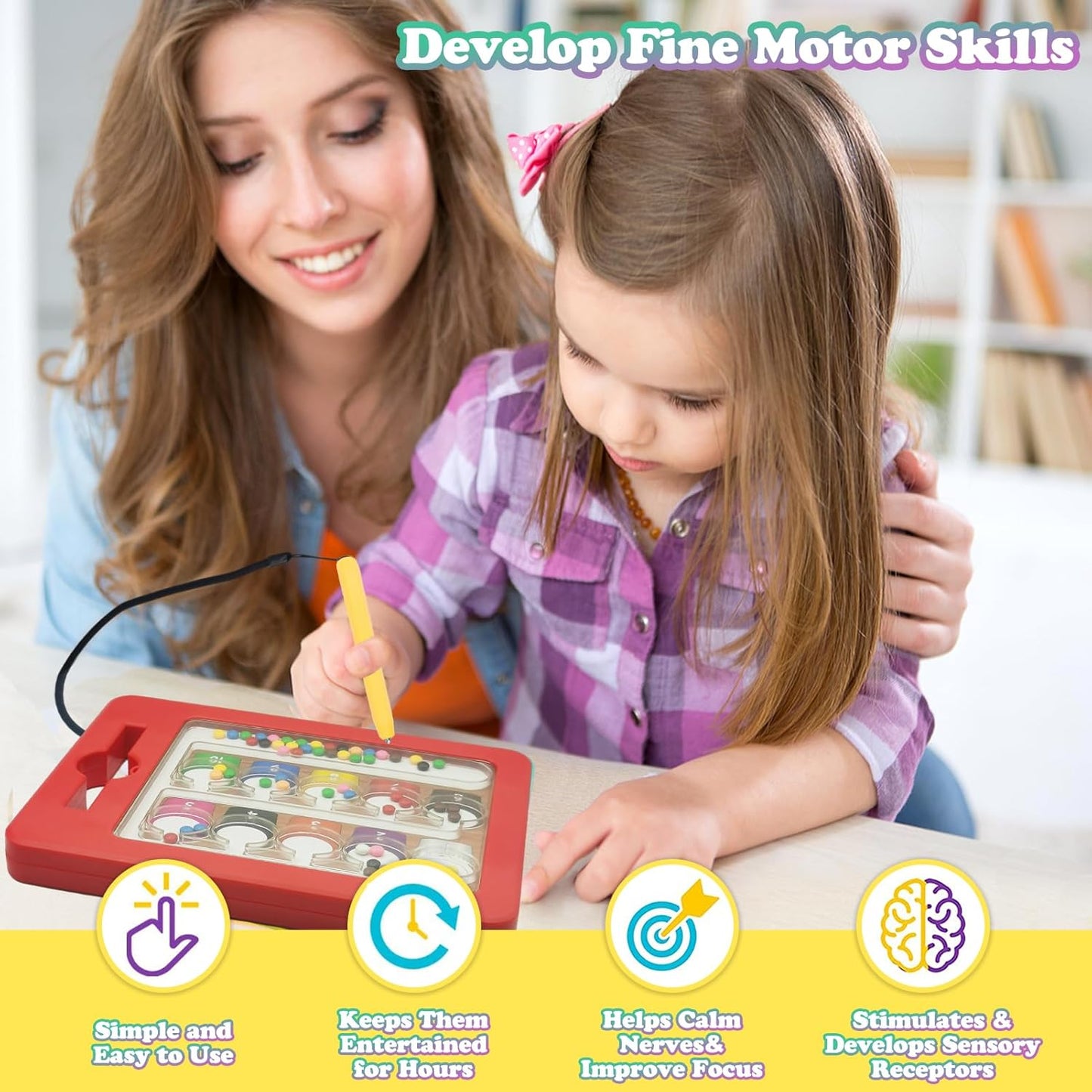 2 in 1 Double-Sided Magnetic Drawing Board for Kids, Magnetic Color Number Maze, Fine Motor Skills Toys, Road Trip Car Activities for Boys Girls 3 4 5 Years Old