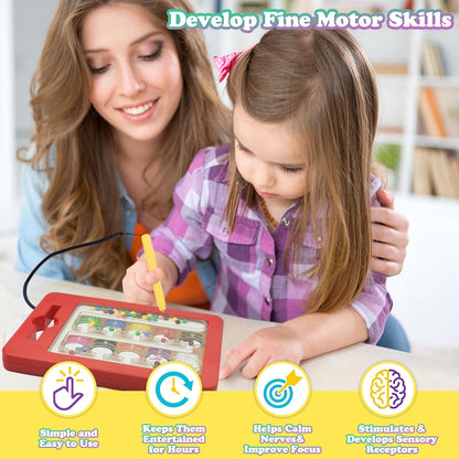 2 in 1 Double-Sided Magnetic Drawing Board for Kids, Magnetic Color Number Maze, Fine Motor Skills Toys, Road Trip Car Activities for Boys Girls 3 4 5 Years Old
